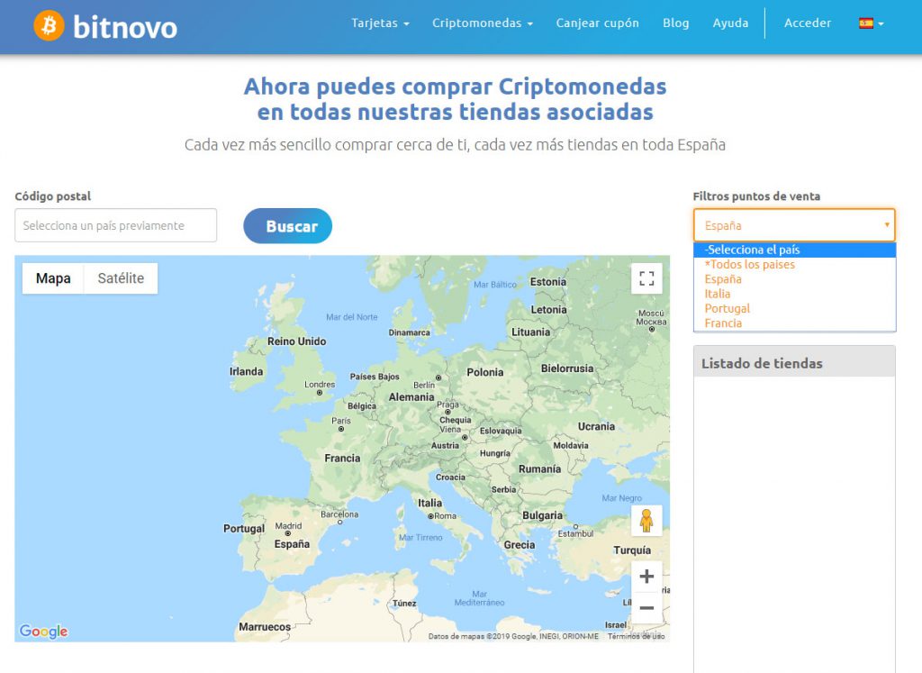 Puntos de venta Bitnovo