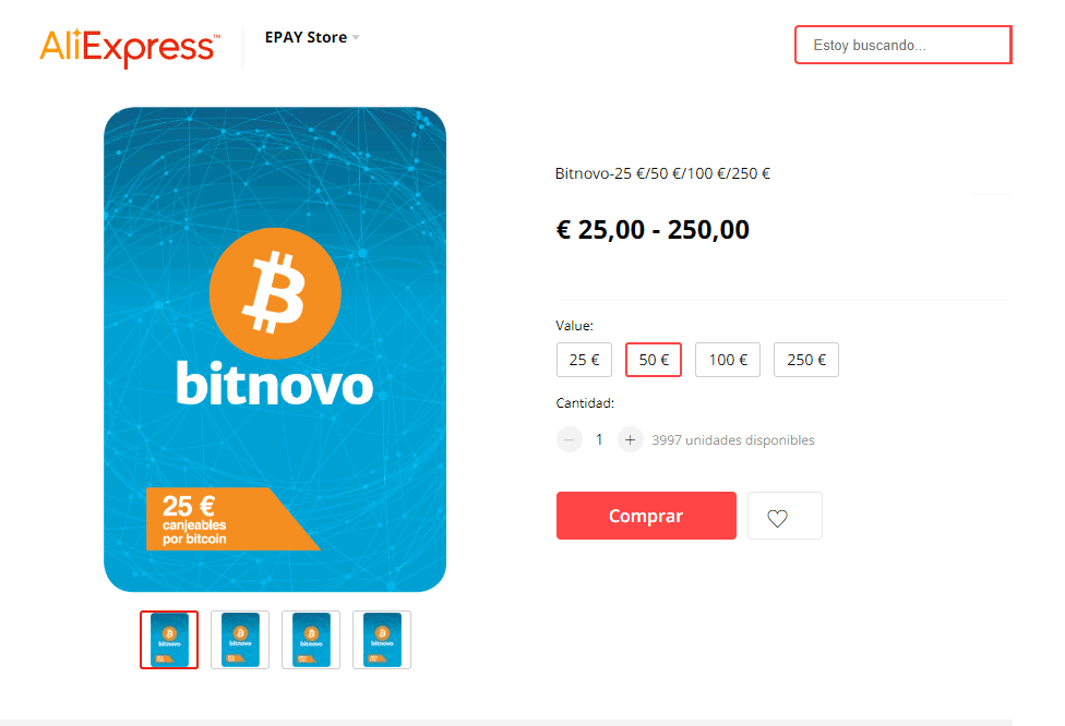 Aliexpress venta criptomonedas bitnovo